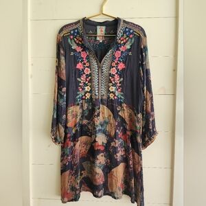 Johnny Was Button Tunic Fans Floral Print Large L